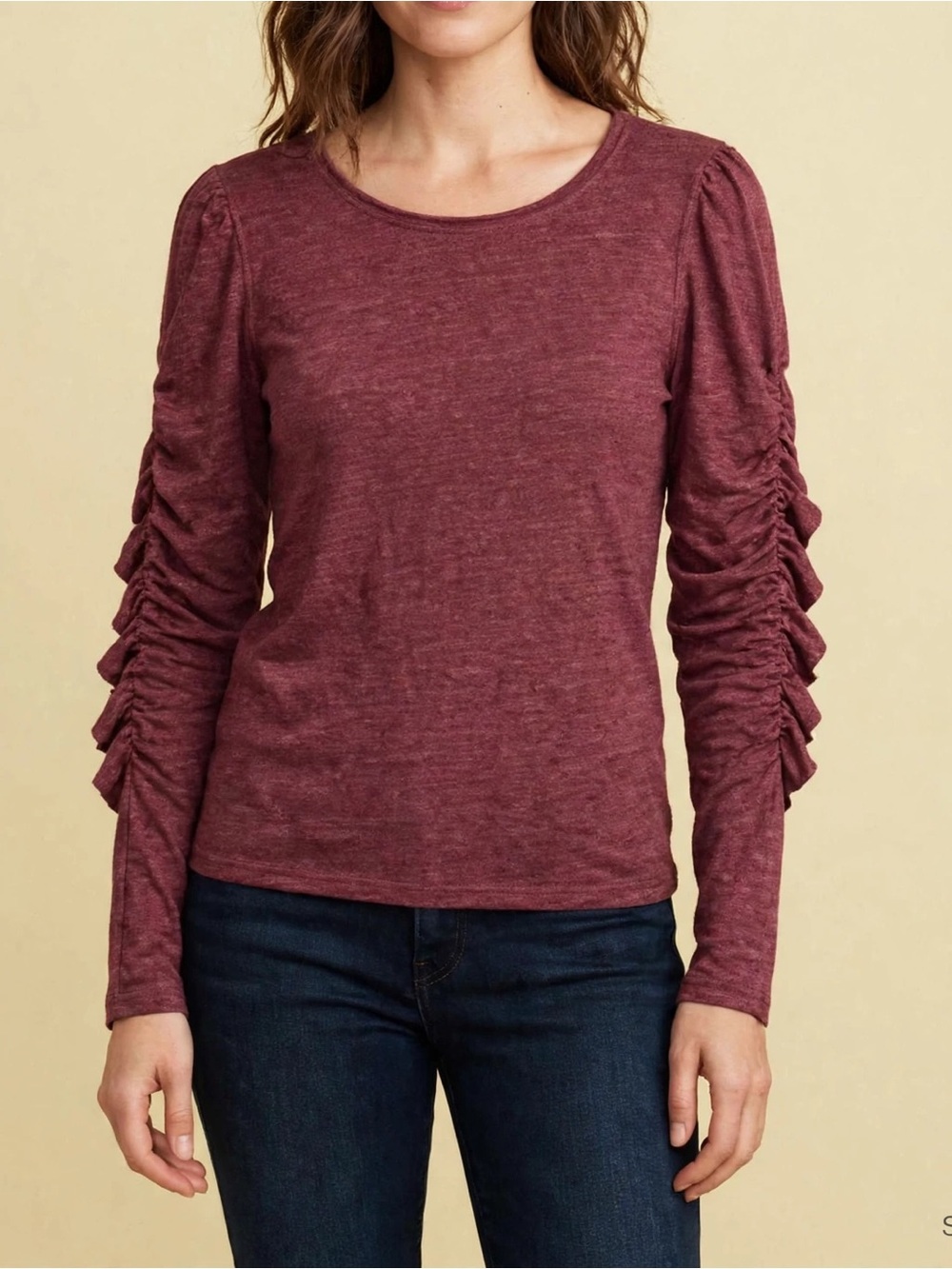 We The Free Long Sleeve Ruched Sleeve Top - Burgundy MEDIUM
